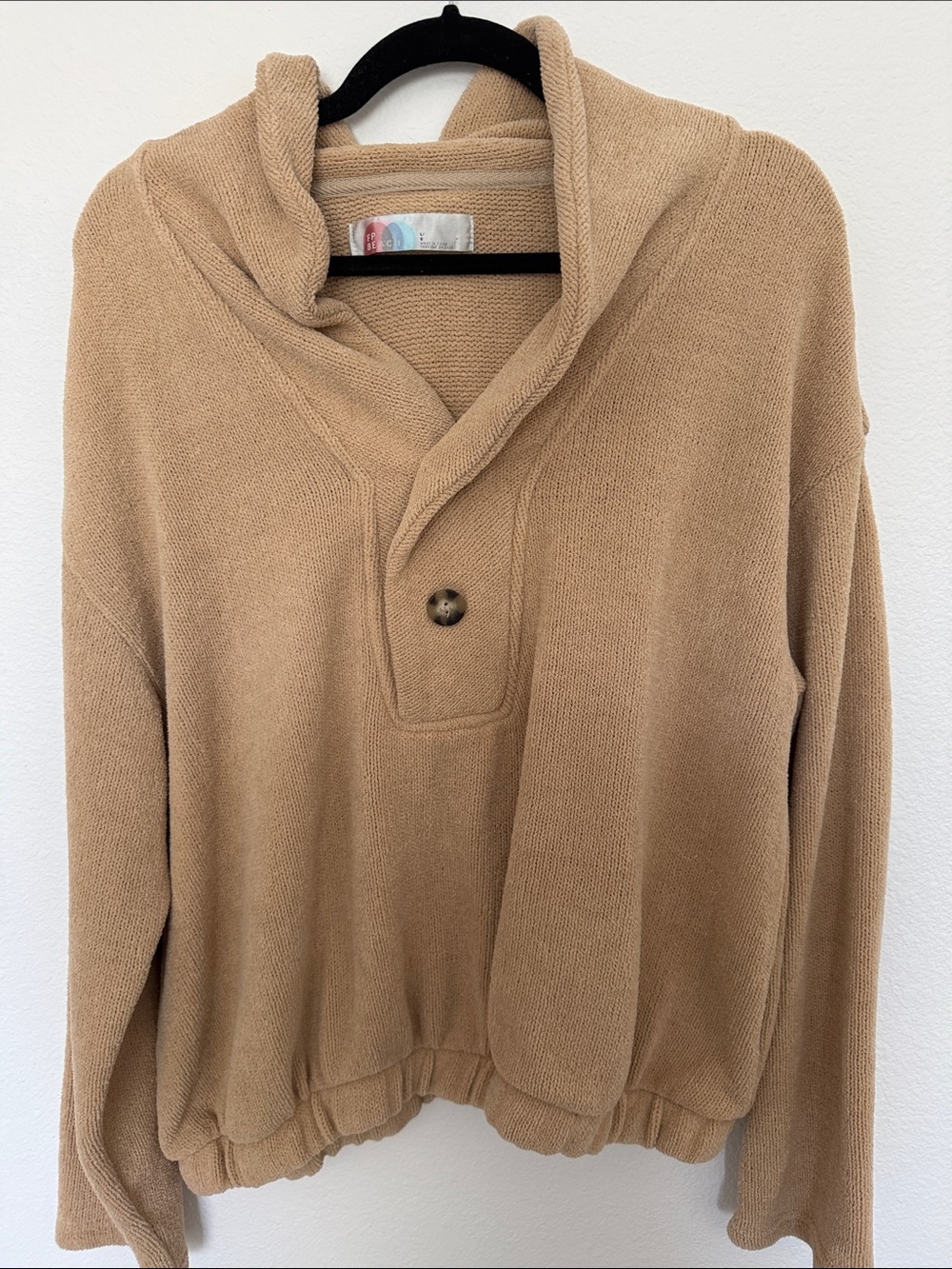 Free people Cozy Shawl Collar Pullover Sweater - Camel